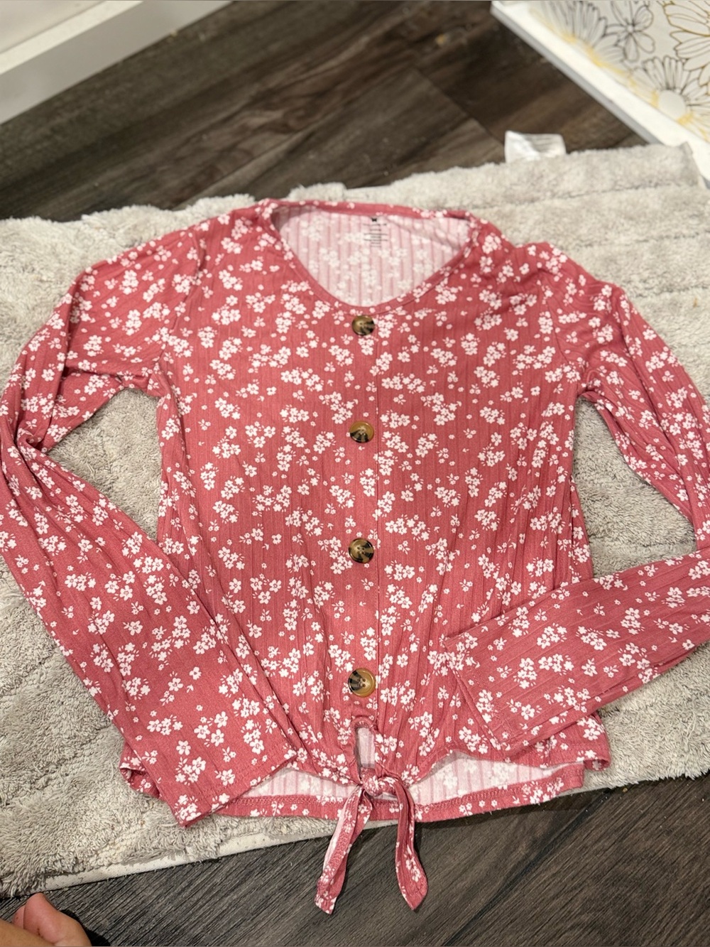 One Step Up Girls Floral Top L (14/16) Tie-Front Buttons